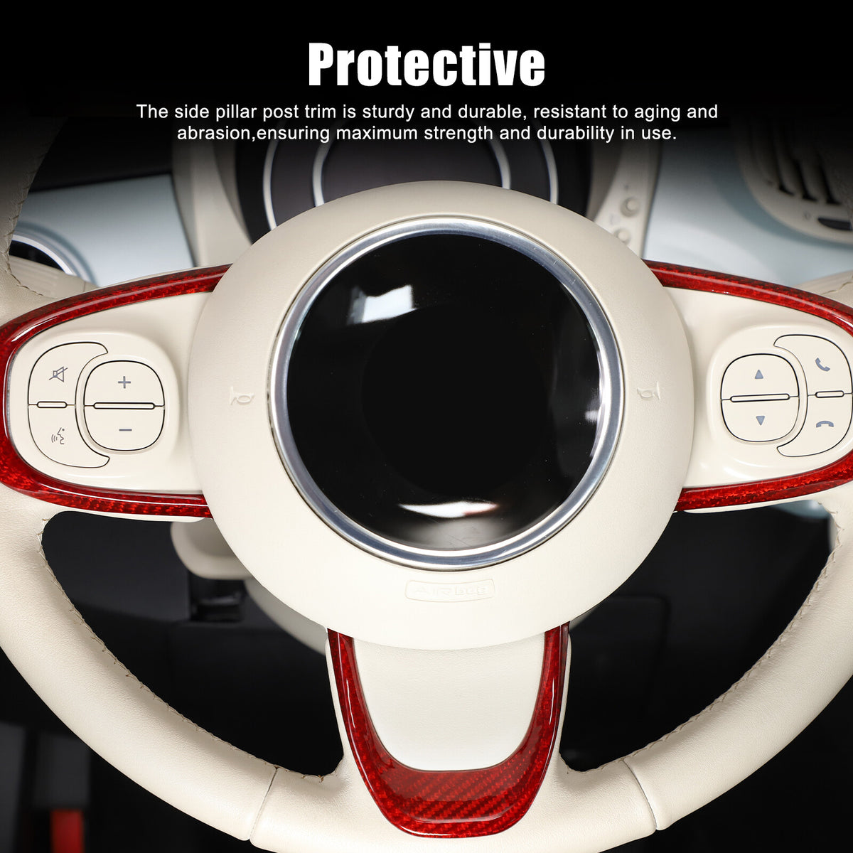 Red Real Carbon Fiber Steering Wheel Button Trim For Fiat 500 Abarth 595 695 16+ 1