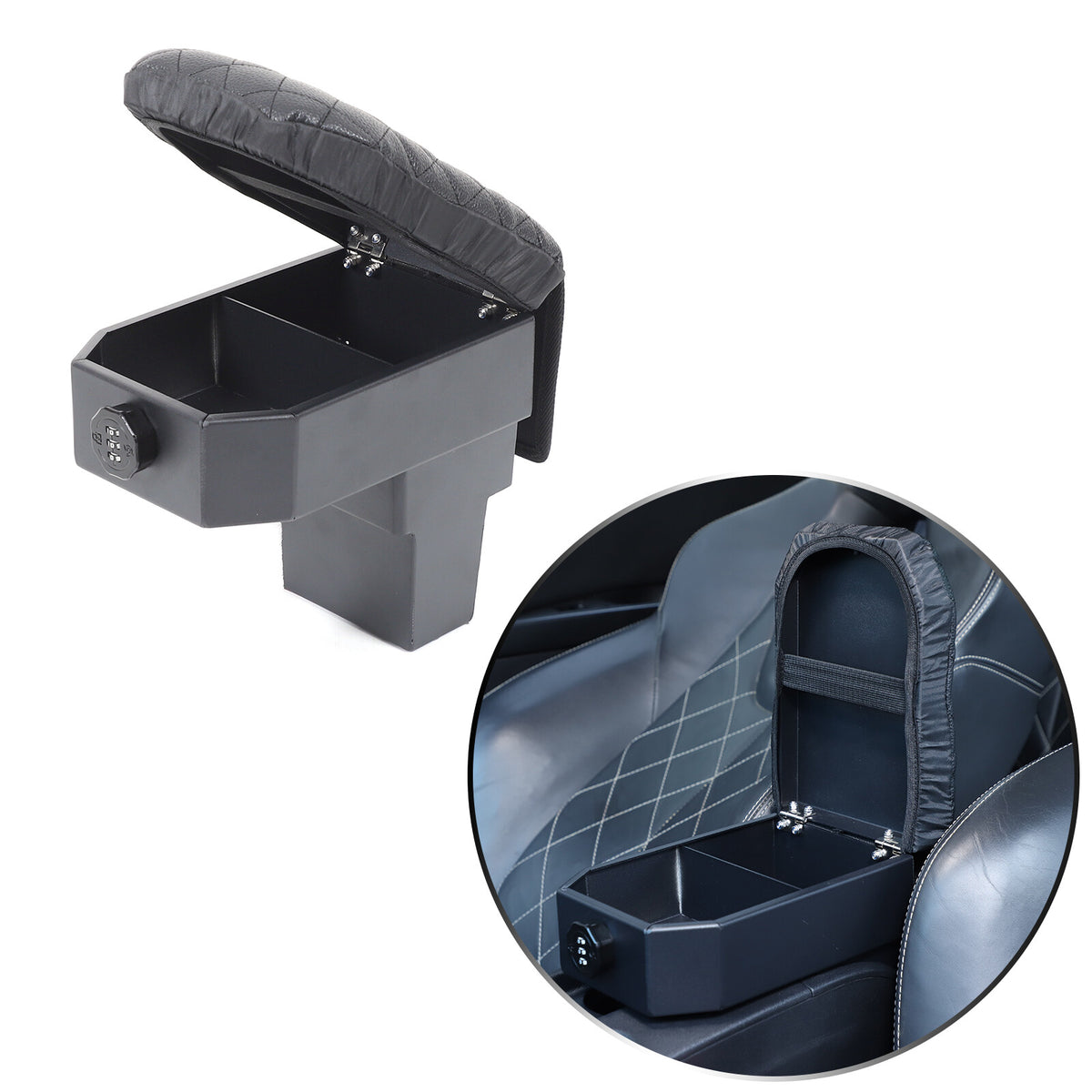 Aluminum Locking Center Armrest Vault Safe Storage Box For SEAT Leon 2008-2012 3