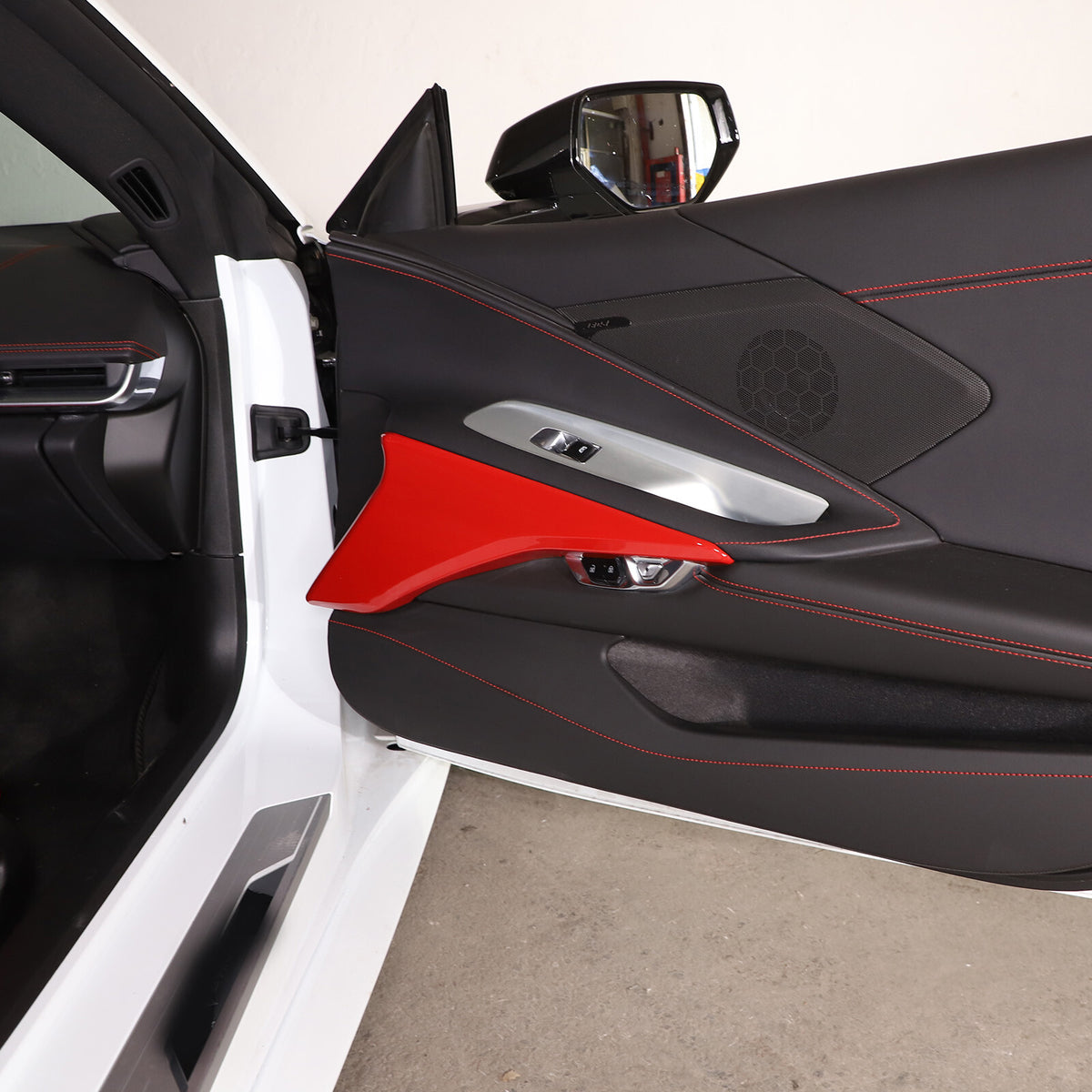 Red ABS Interior Door Panel Decor Cover Trim For Corvette C8 2020-2026 9