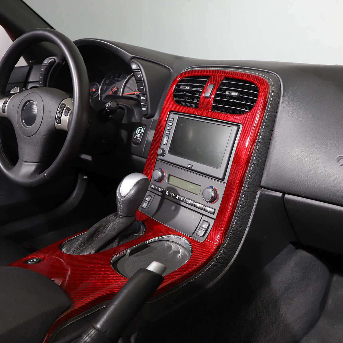 Red Real Carbon Fiber Center Console Panel Cover Trim Set For 05-13 Corvette C6 5