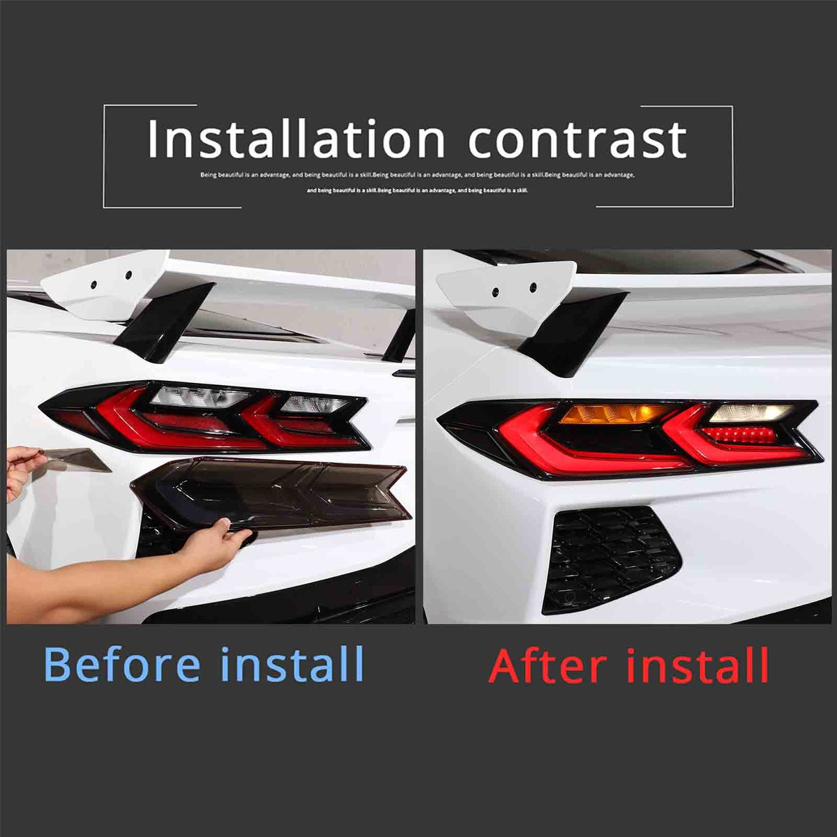 Smoked Front Headlight & Rear TailLight Blackout Trim Set For Corvette C8 20+ US 24