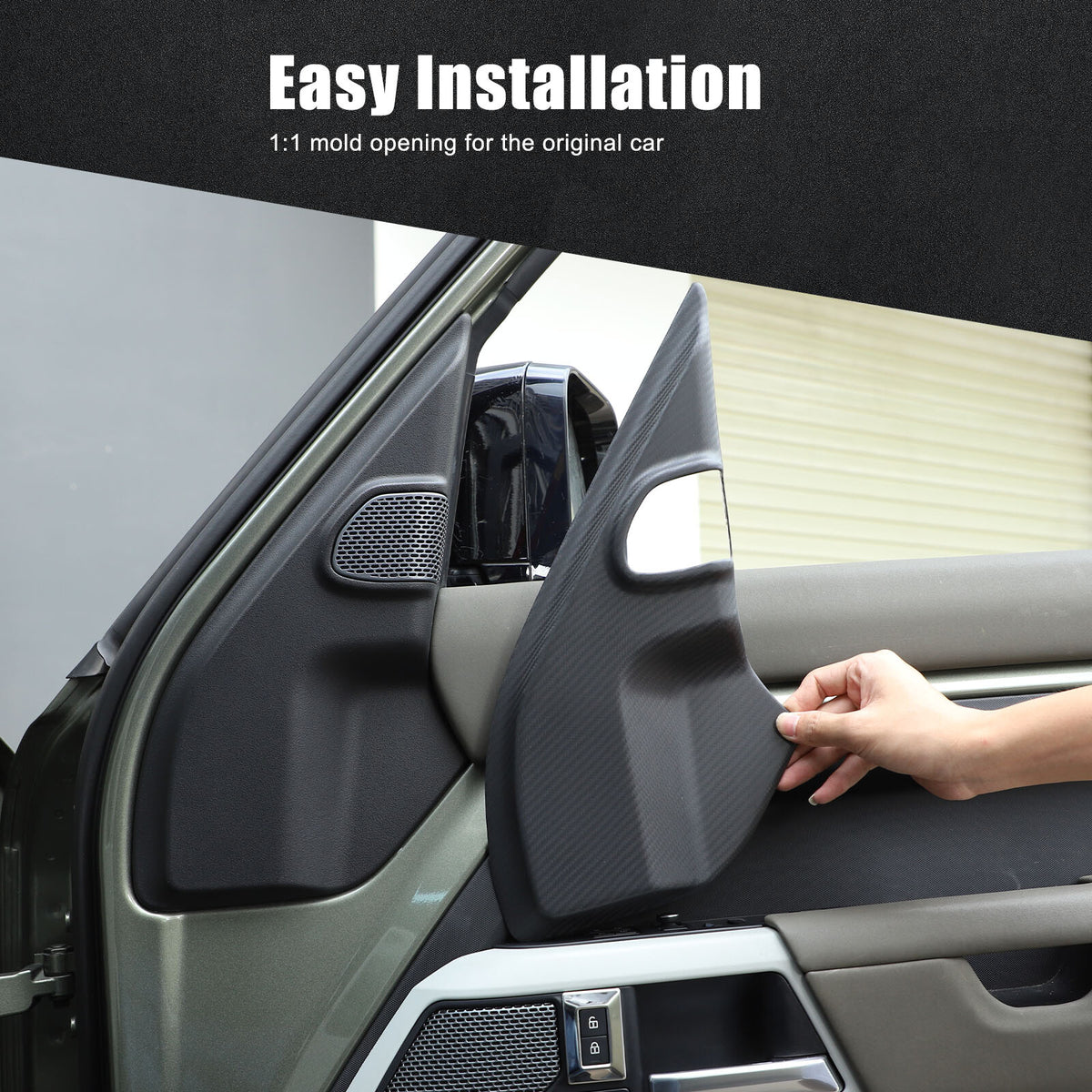 Matte Real Carbon Fiber A pillar Door Speaker Trim Cover For LR Defender 20-24 4