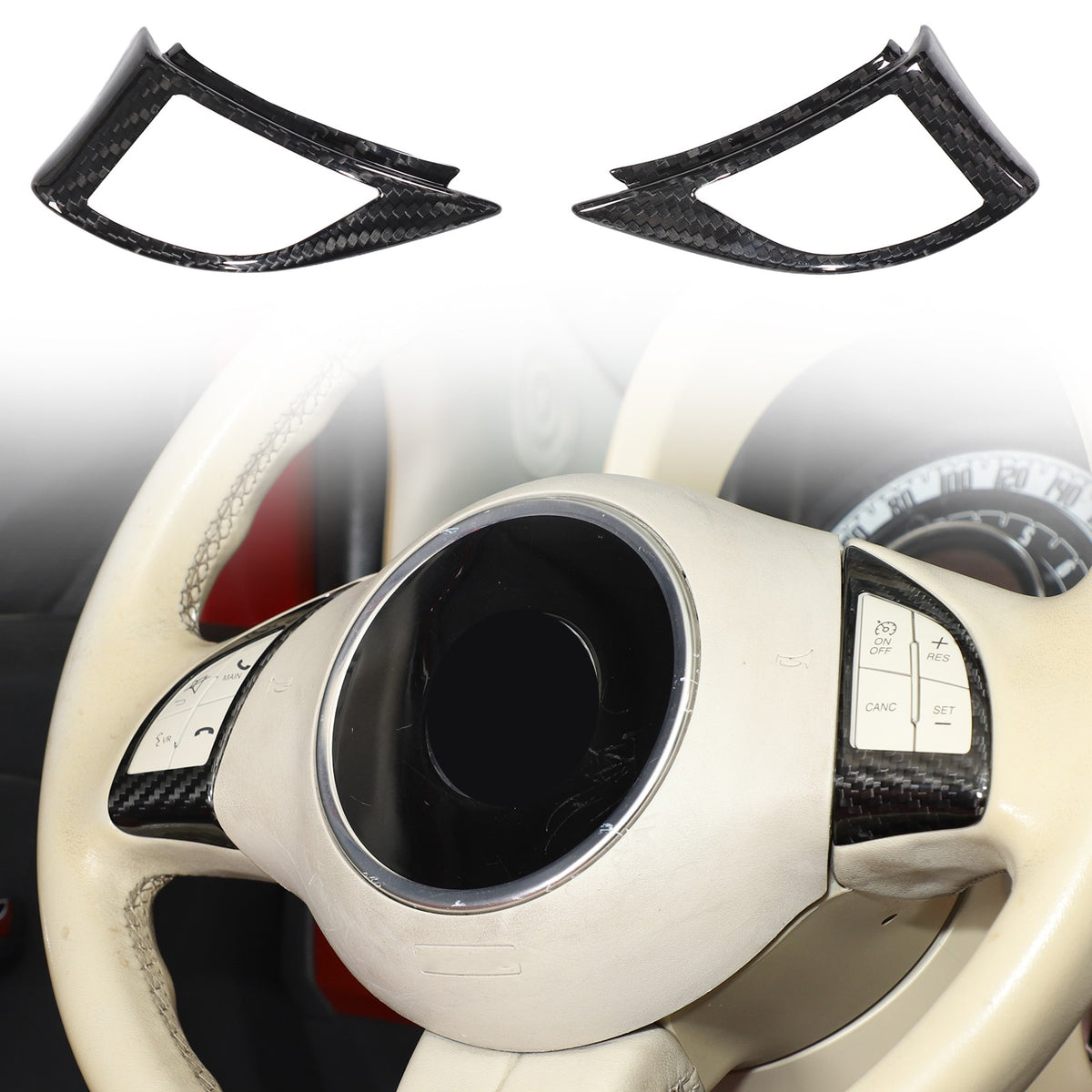 Real Dry Carbon Fiber Steering Wheel Button Trim For Fiat 500 Abarth 2008-2015 21