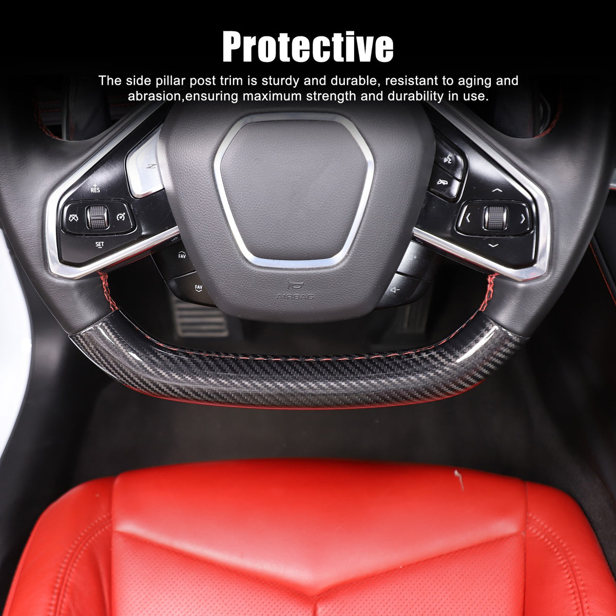 Red Top Real Carbon Fiber Steering Wheel Trim Cover For Corvette C8 2020+ 5