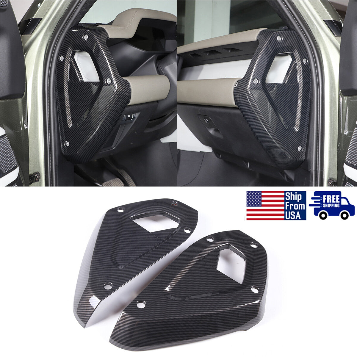 Carbon Fiber Style Dashboard Side Panel Cover Trim For Land Rover Defender 20-23 1