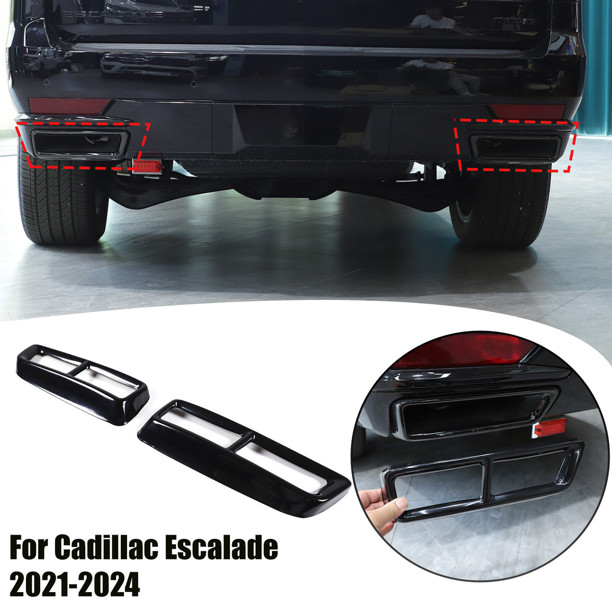 Glossy Black Rear Muffler Tail Pipe Cover Trim For Cadillac Escalade 2021-2024 2