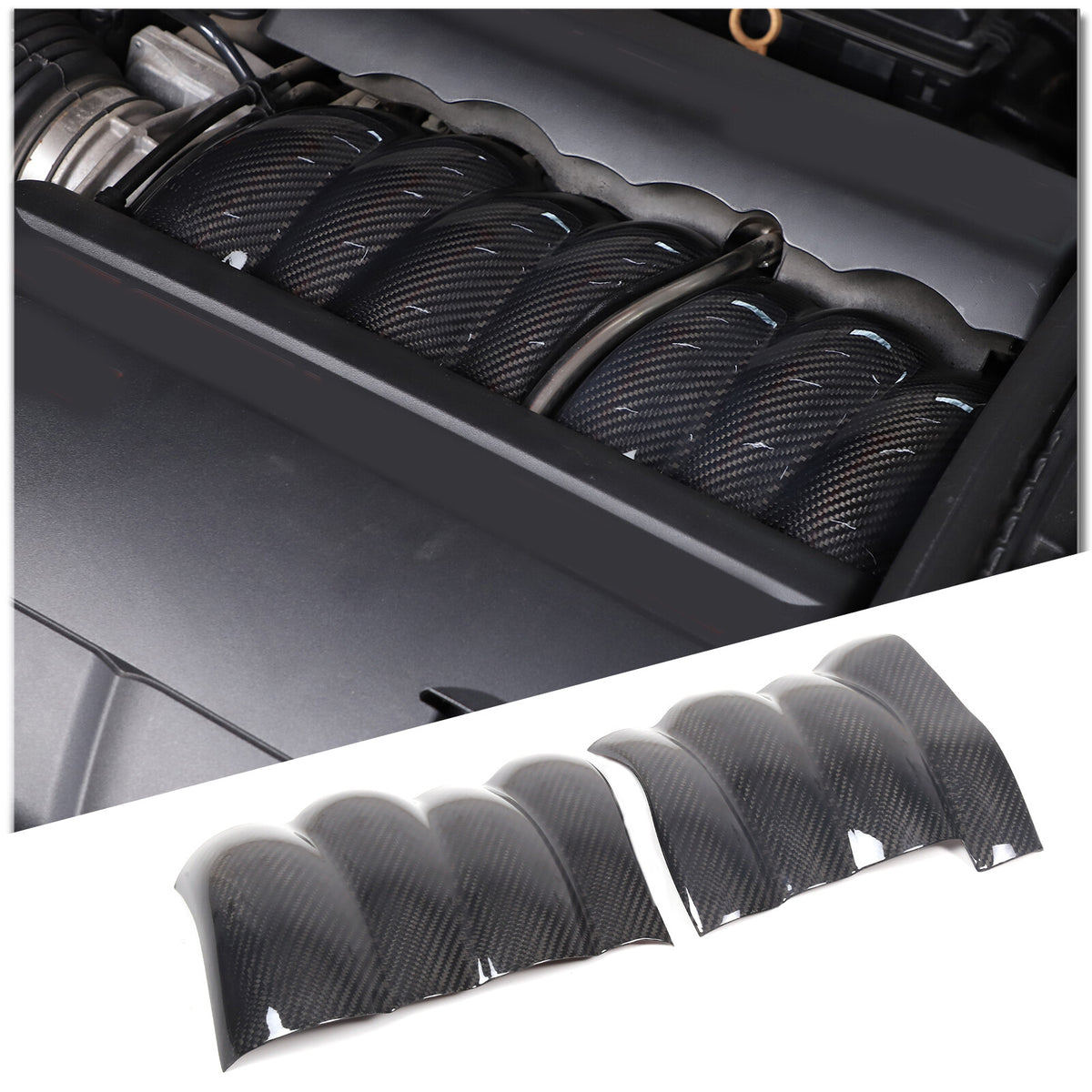 2Pcs Real Dry Carbon Fiber Intake Manifold Cover Engine For Corvette C6 2005-13 2