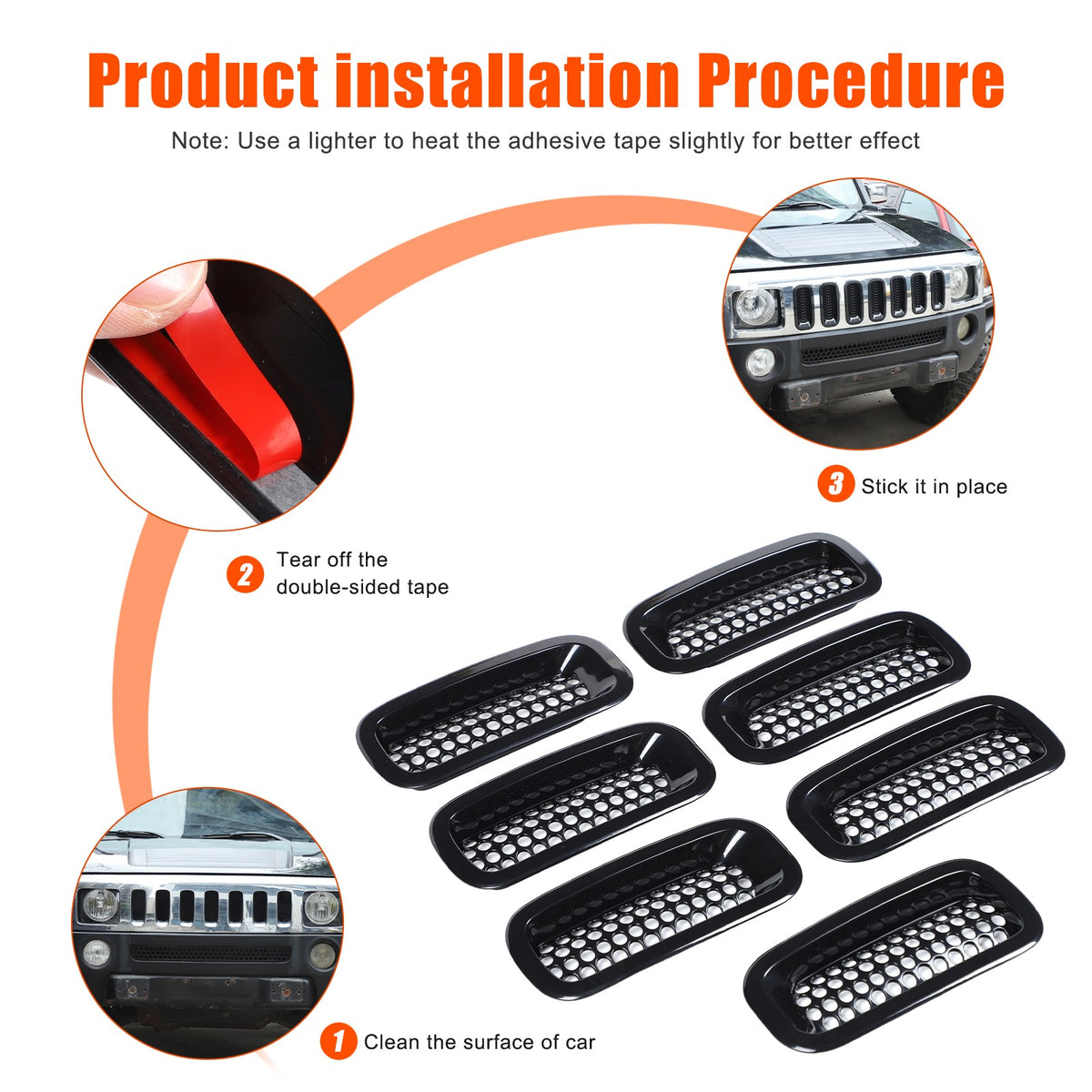 Black ABS Grille Insert Guard Insect Screen For Hummer H3 2005-2009 4