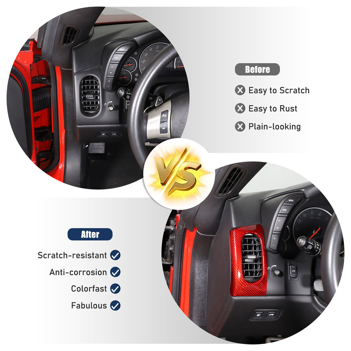 Red Real Carbon Fiber Interior Dashboard Side Air Vent Trim For Corvette C6 13