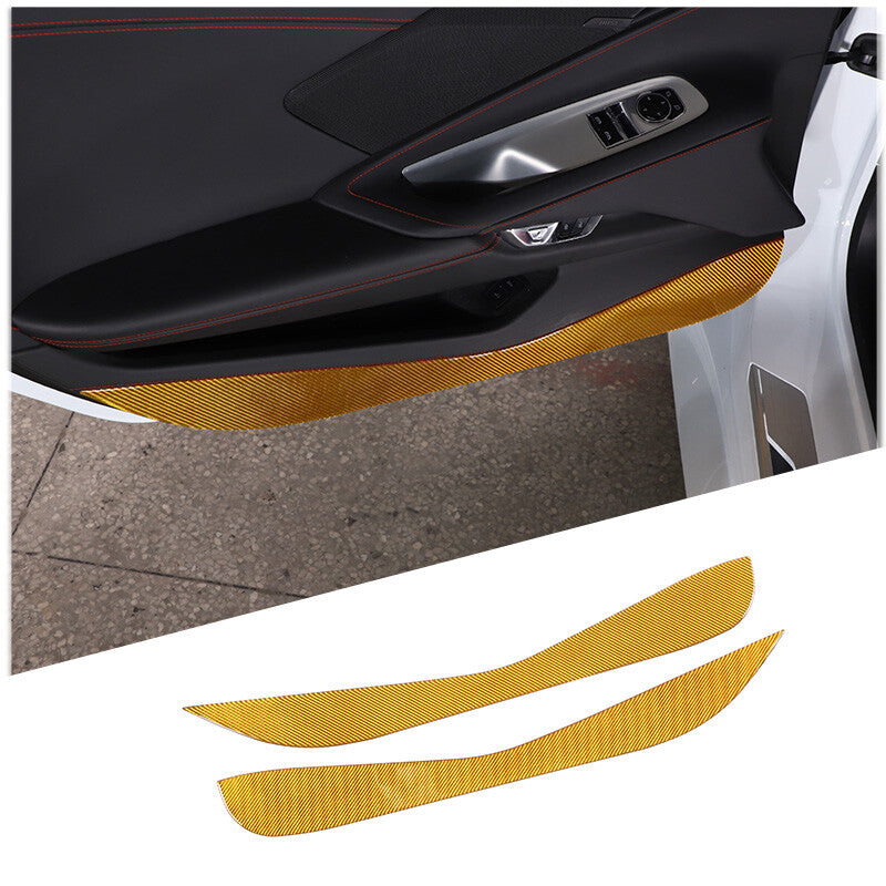 Yellow Carbon Fiber Door Anti-Kick Panel Sticker For Corvette C8 2020-26 4