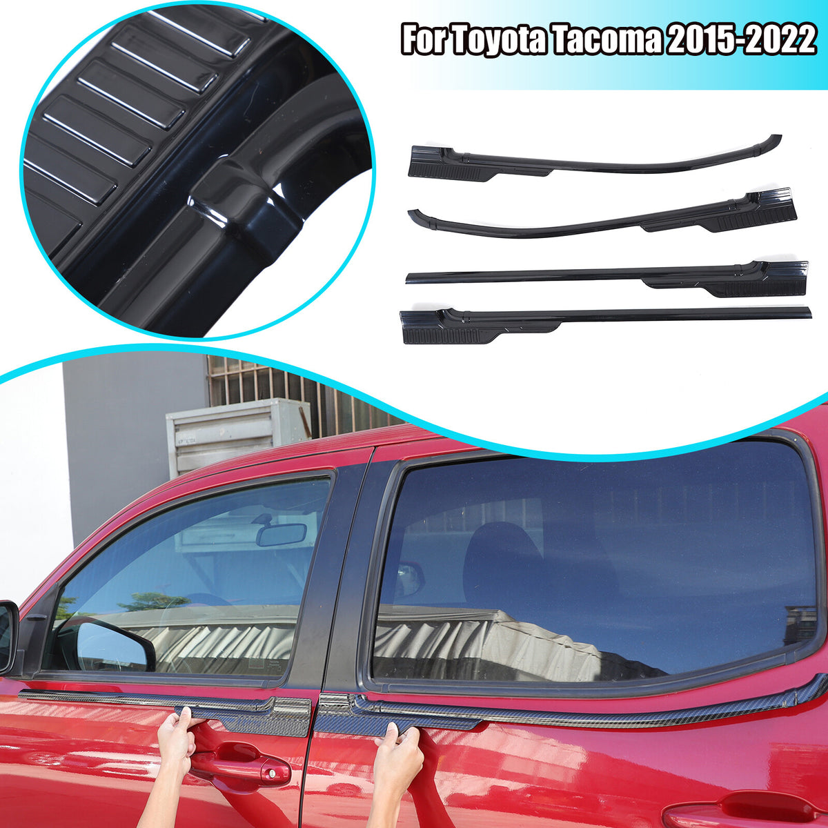 Black ABS Exterior Window Bottom Sill Trim Strip For Toyota Tacoma 2015-2022 1