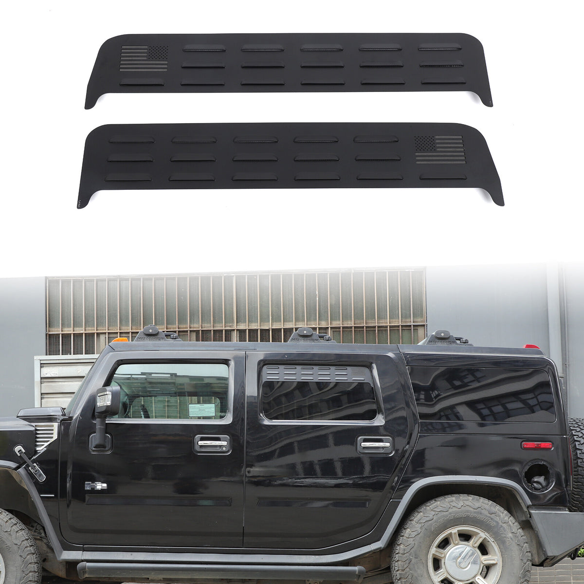 USA Flag Rear Window Vent Louver Shutter Cover Trim for Hummer H2 2003-2009 3