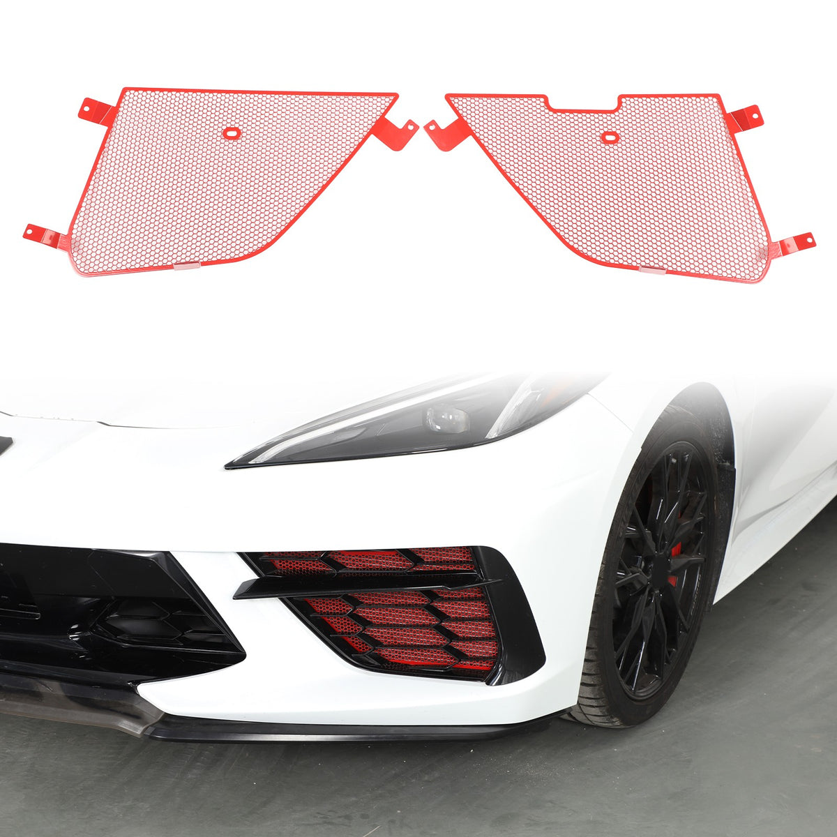 Red Stainless Steel Front Grille Insect Screen Trim For Corvette C8 2020+ 1
