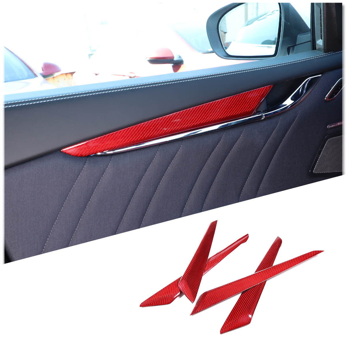 Red Carbon Fiber Inner Door Panel Trim Cover Strip For Maserati Ghibli 2014-2021 2