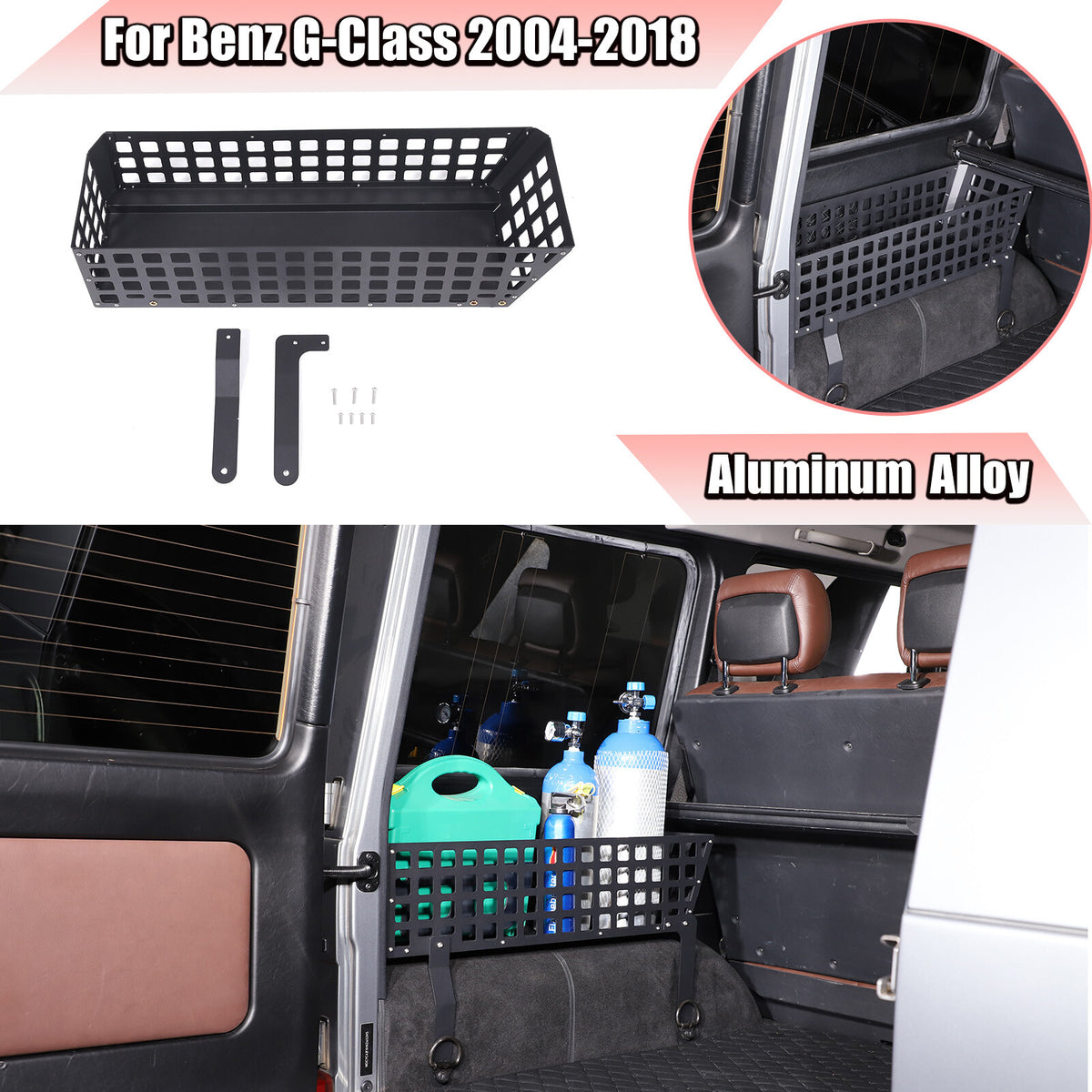 Black Alloy Trunk Left Side Storage Basket Trim Tray For Benz G-Class 2004-2018 1