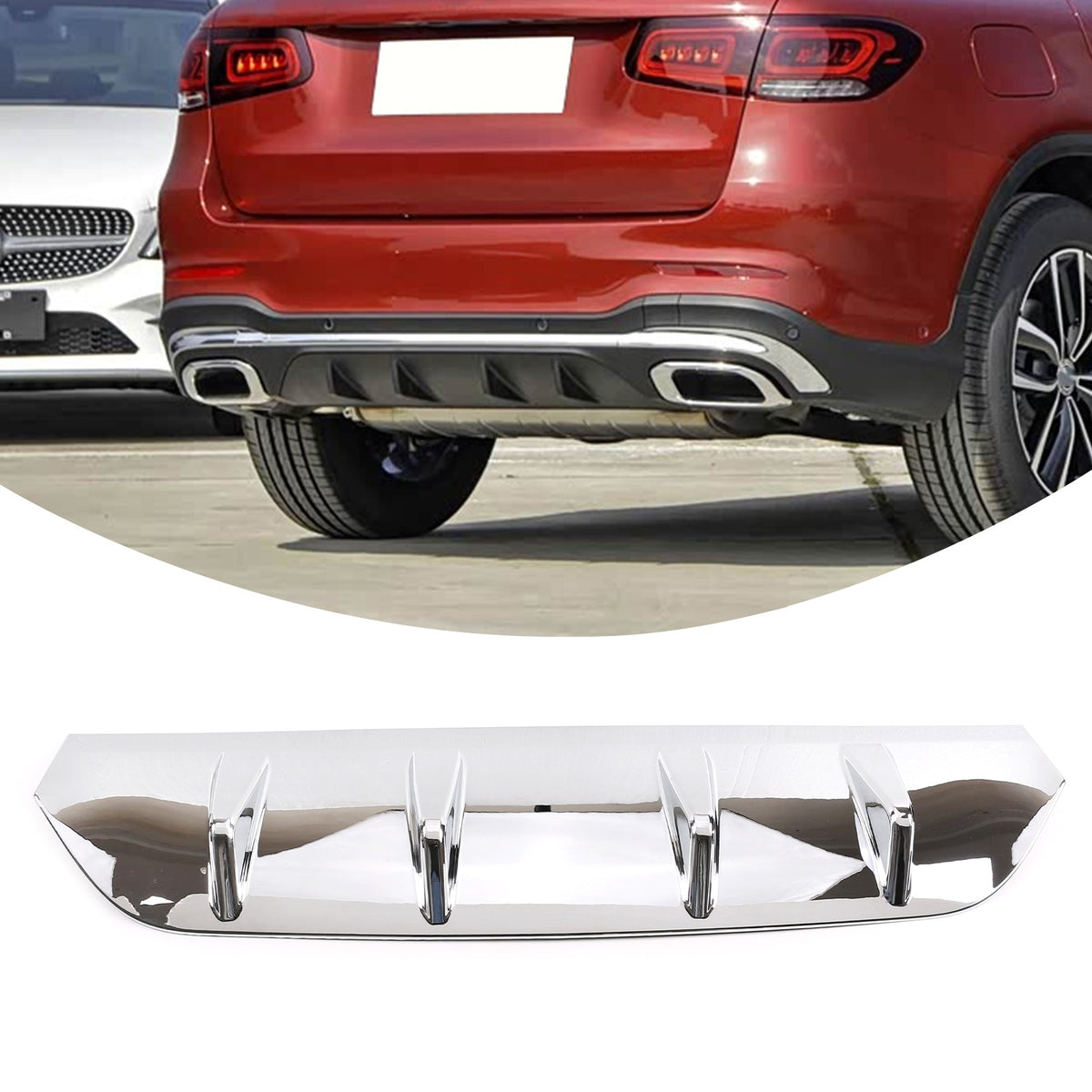 Glossy Silver ABS Rear Bumper Skid Plate For Mercedes-Benz GLC X253 2020-2021 2