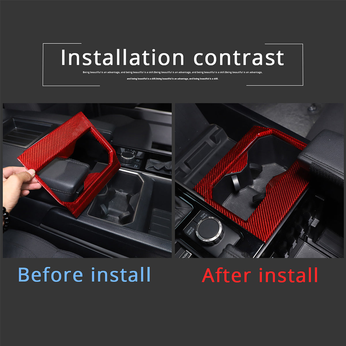 Red Real Carbon fiber Center Front Cup Holder Cover Trim For Toyota Tundra 22-26 9