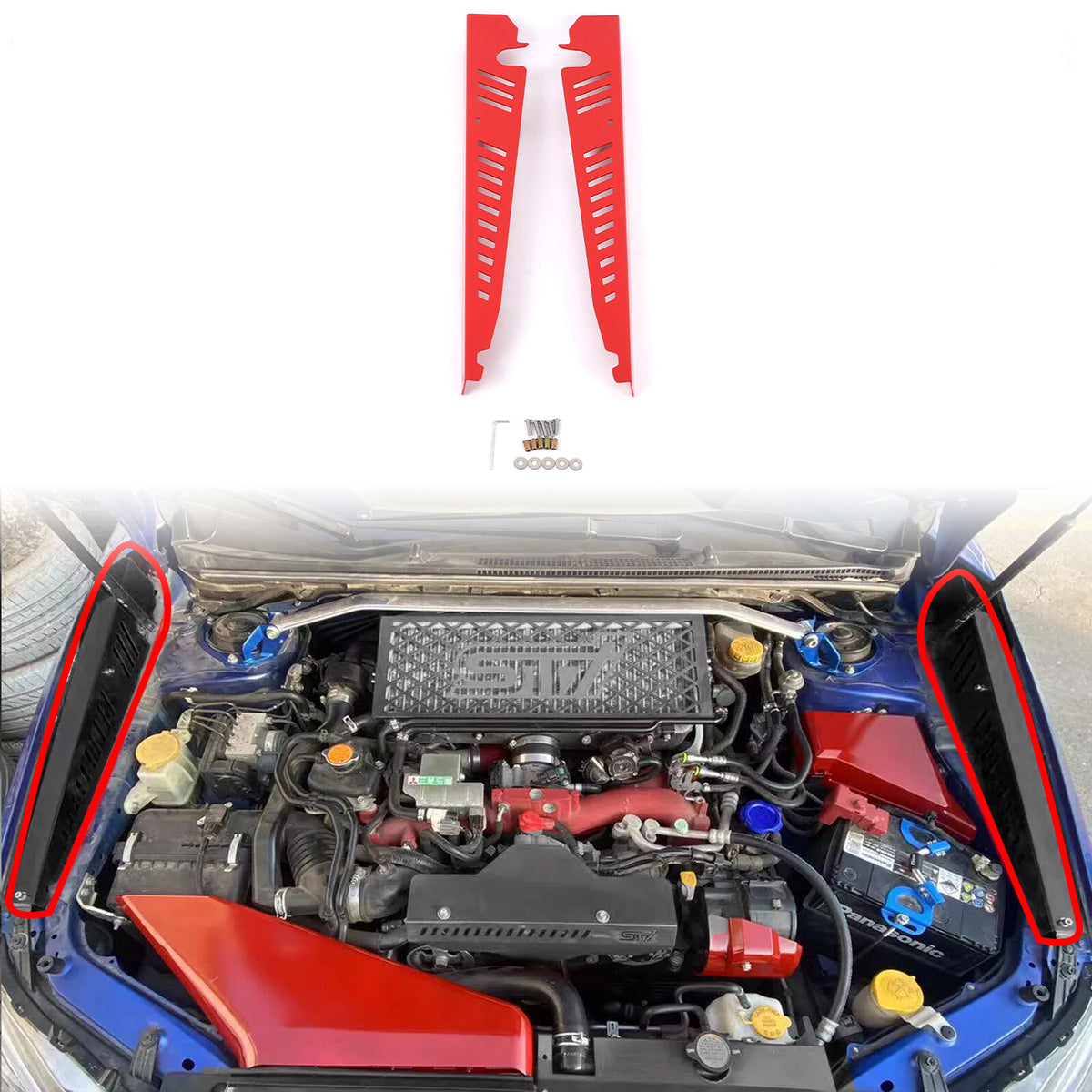 Red Alloy Engine Bay Side Reinforcement Plate Trim For Subaru WRX VA 2015-2021 2