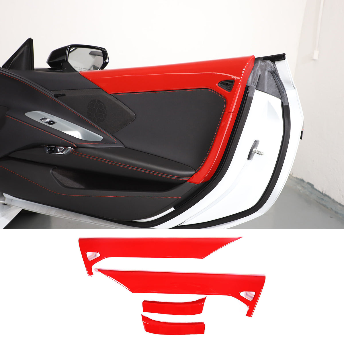ABS Red Inner Interior Door Panel Cover Trim For Corvette C8 Z51 Z06 2020-26 4
