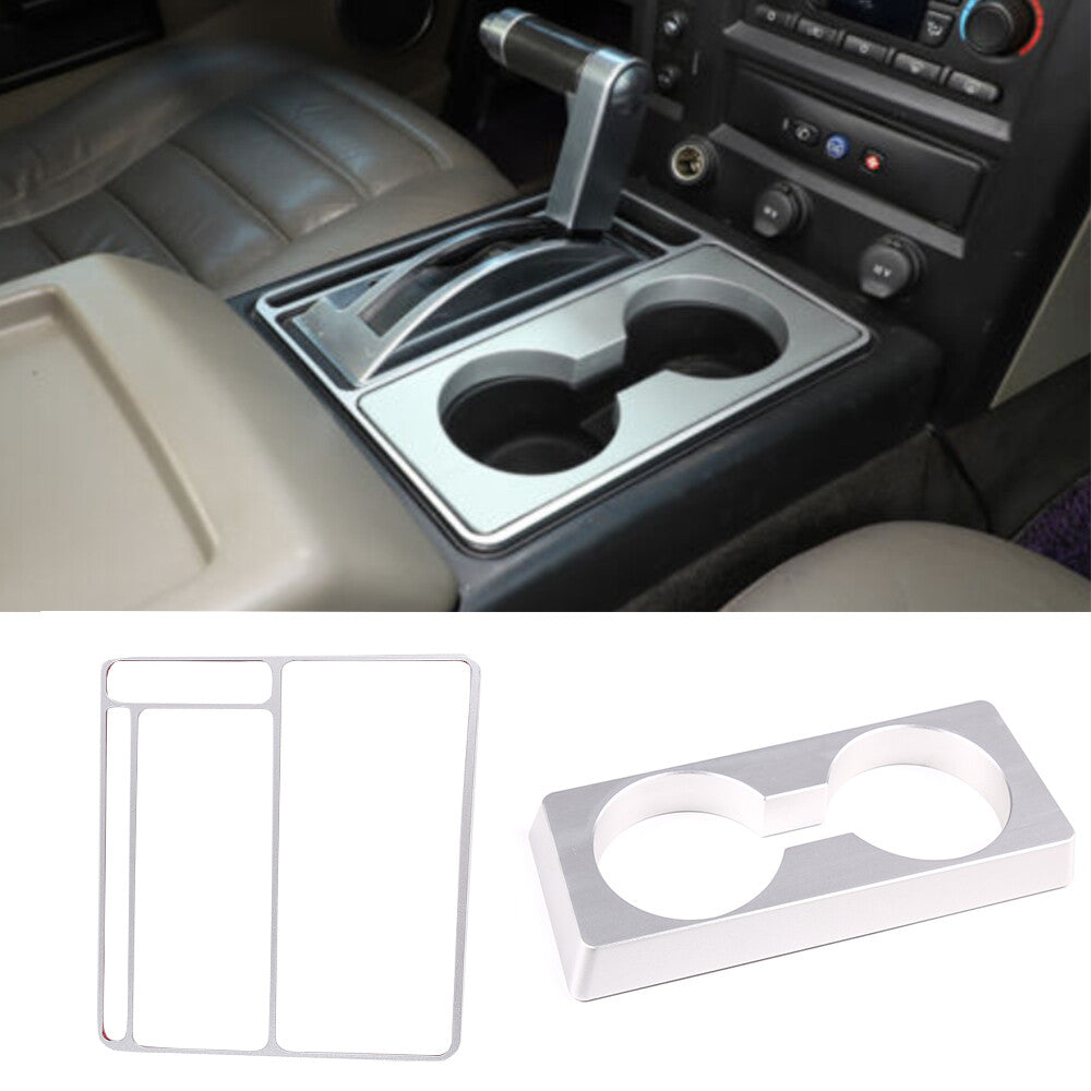 Silver Alloy Heightened Cup Holder Panel Trim Decorate Cover For Hummre H2 03-07 1