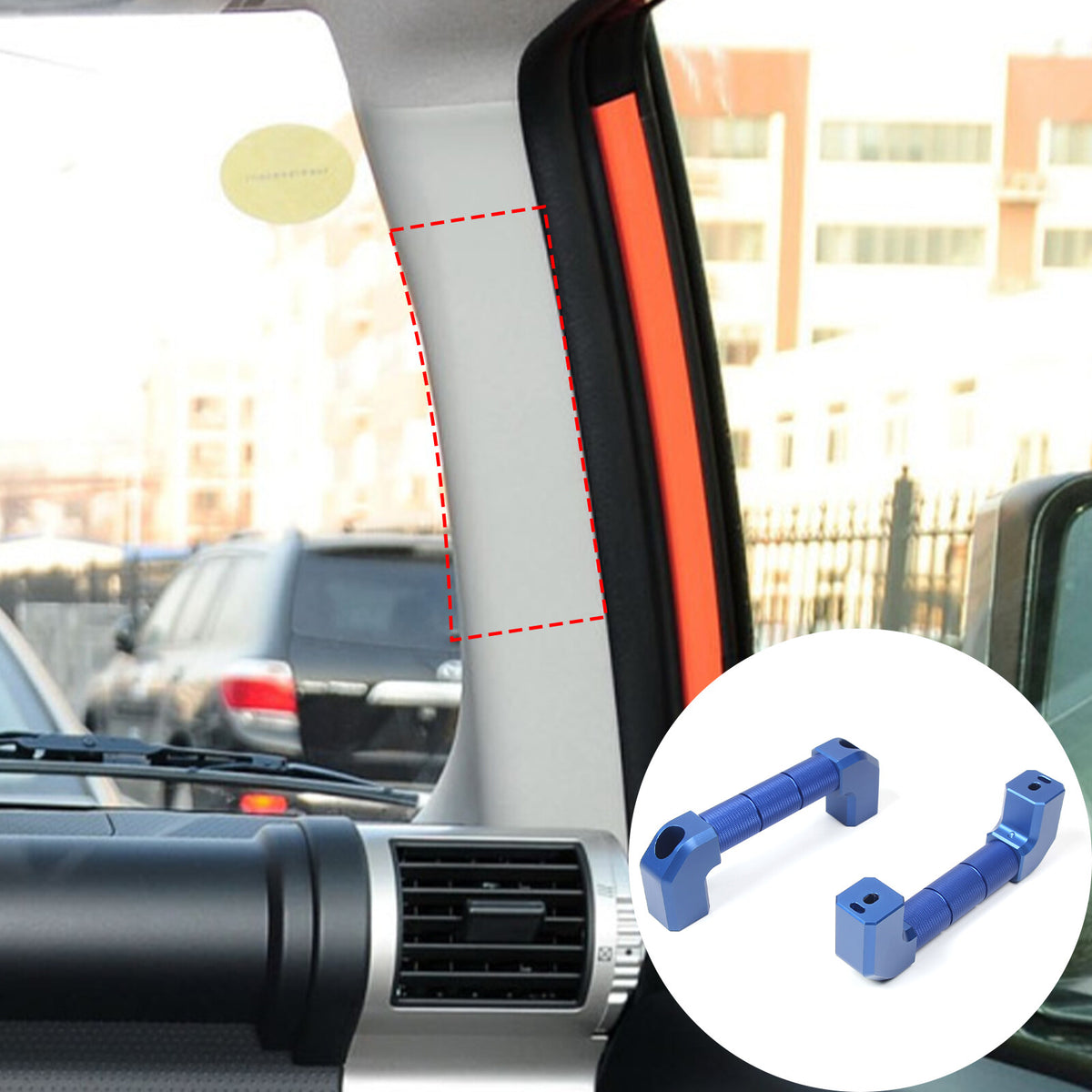 Blue Alloy A-pillar Handle Replacement Trim For 2007-21 Toyota FJ Cruiser 4