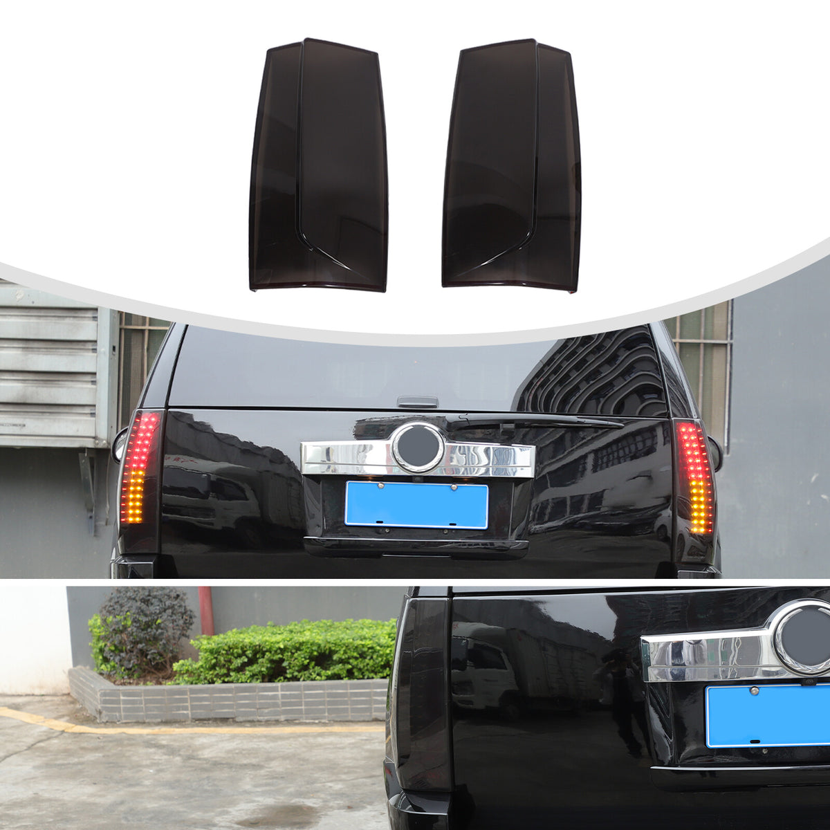 Gray Smoked ABS Taillight Blackened Shell Trim For Cadillac Escalade 2007-2014 8