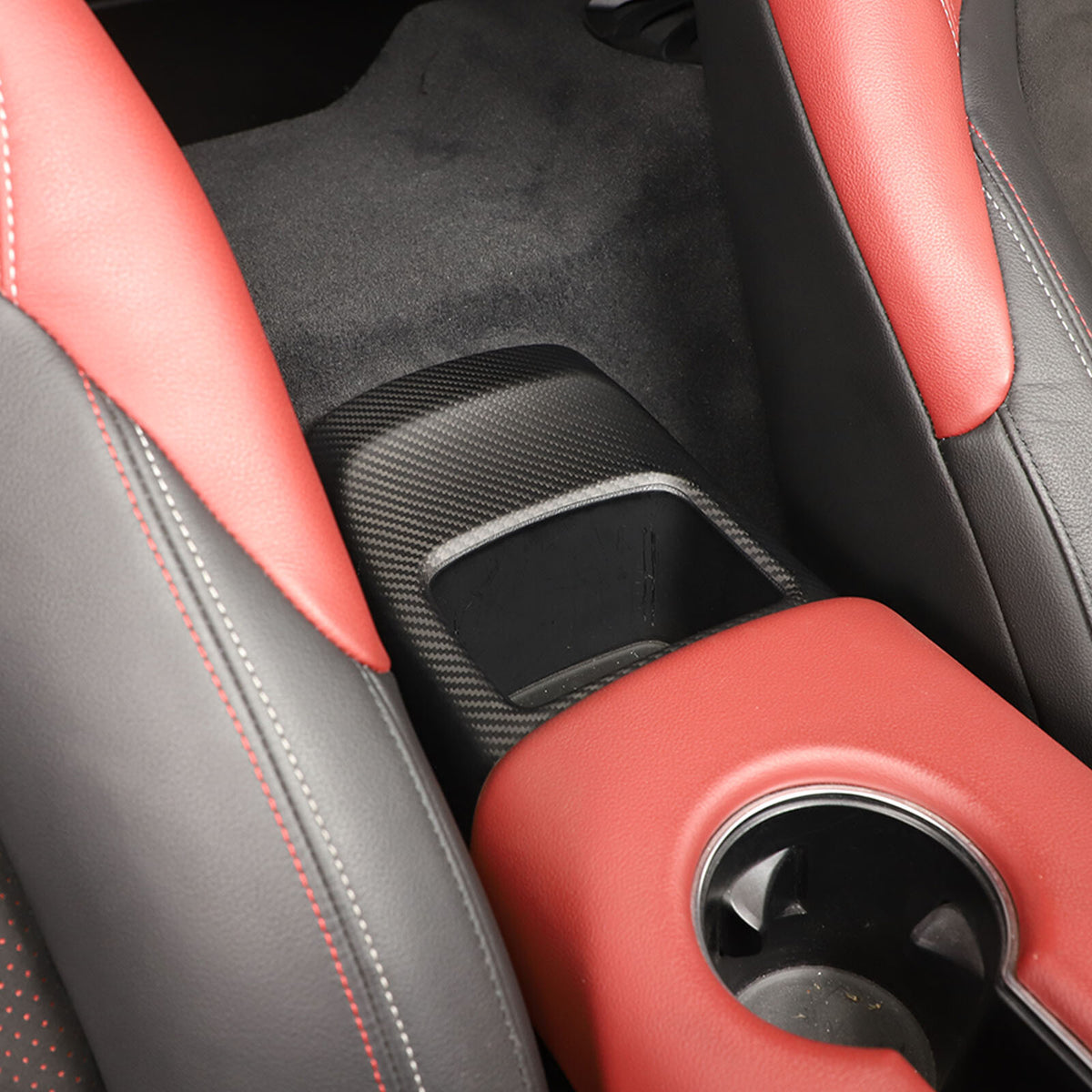 Matte Carbon Fiber Rear Storage Box Panel Cover Trim For Toyota Supra A90 19-24 3