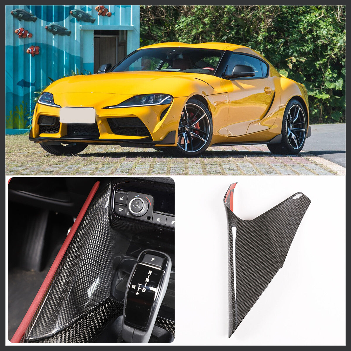 Carbon Fiber Interior Gear Shift Panel Side Trim For Toyota Supra 19-24 1