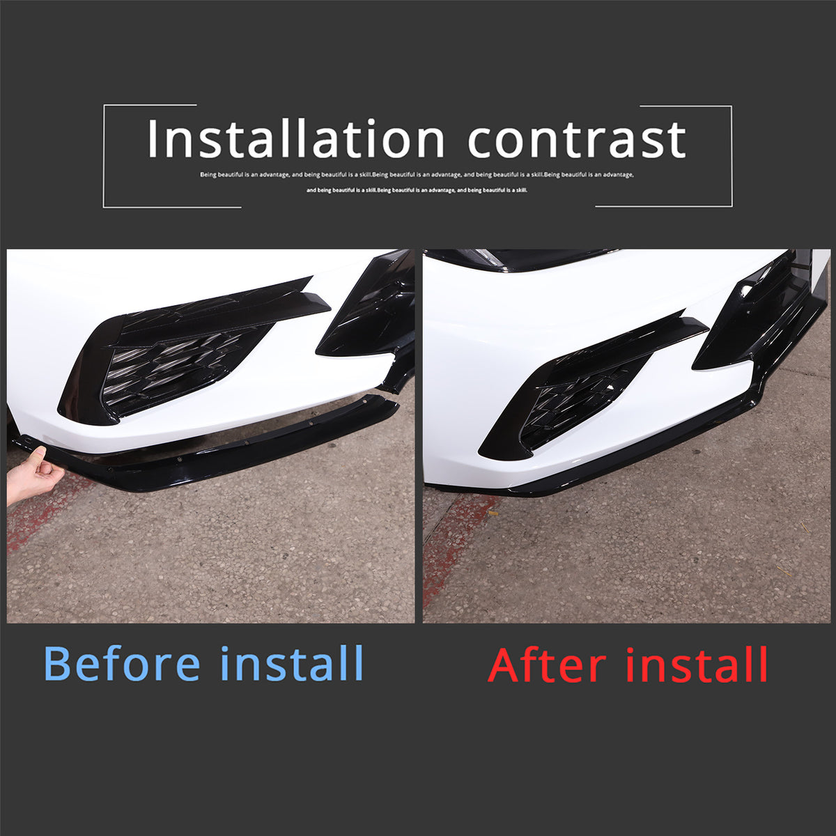 Replacement Glossy Black Front Bumper Lip Spoiler For Corvette C8 2020-2025 3
