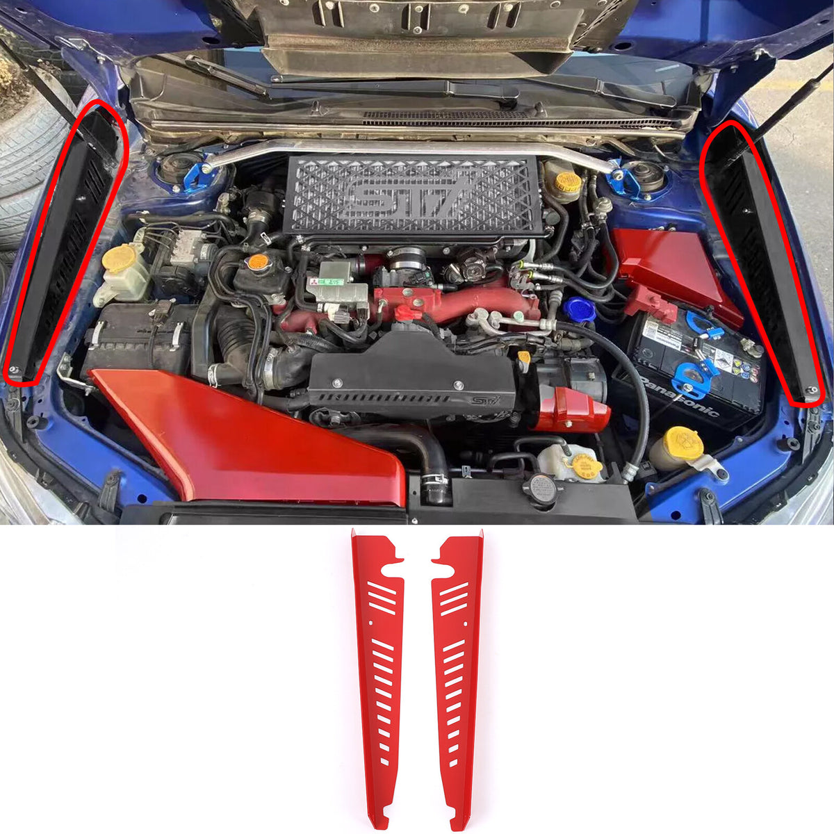 Red Alloy Engine Bay Side Reinforcement Plate Trim For Subaru WRX VA 2015-2021 10