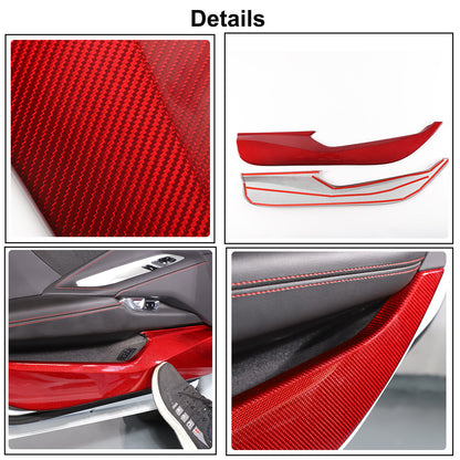 Red Real Carbon Fiber Interior Door Anti-kick Panel Cover Trim For Corvette C8 2