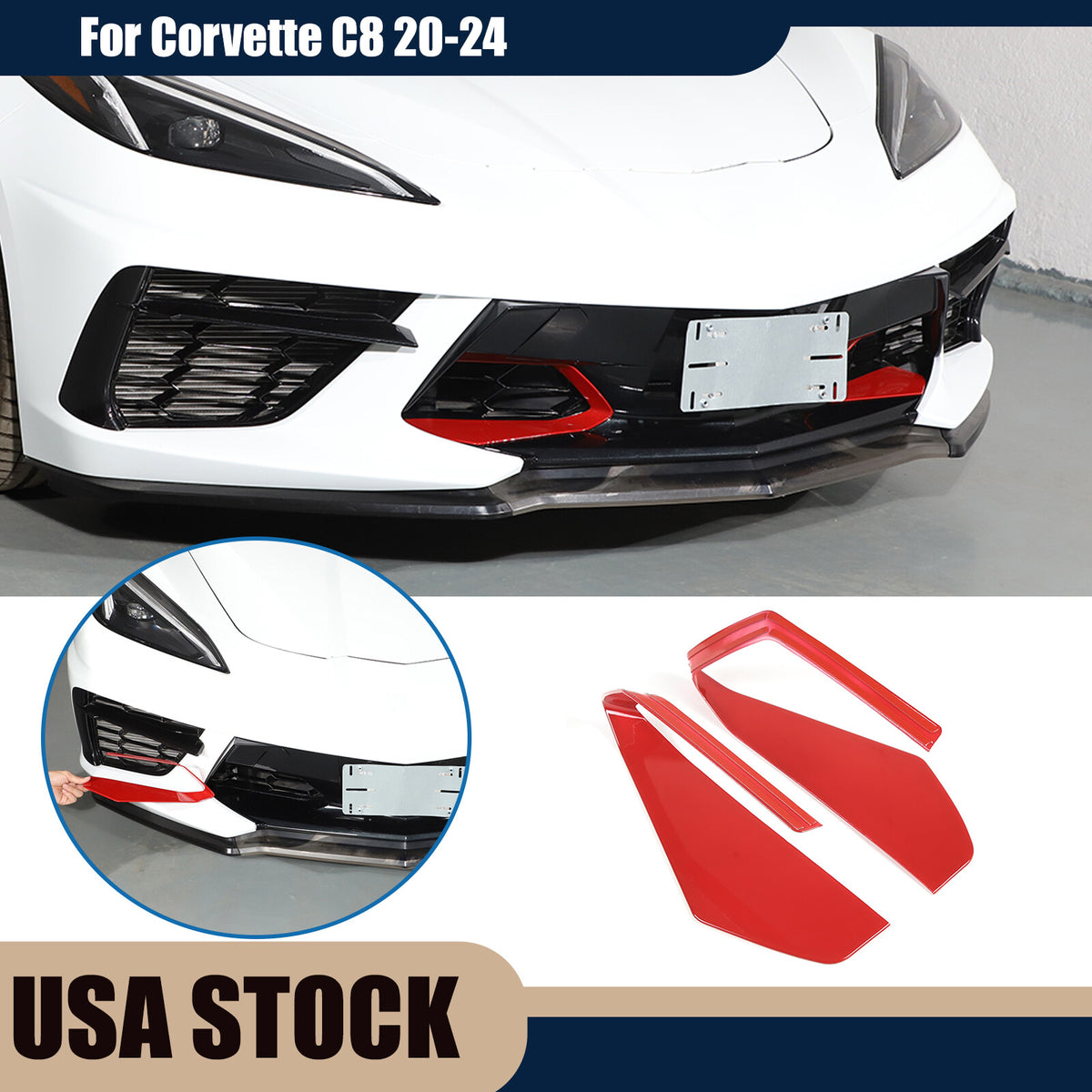 Red Front Side Air Intake Vent Grille Cover Trim For Corvette C8 20-25 US 1