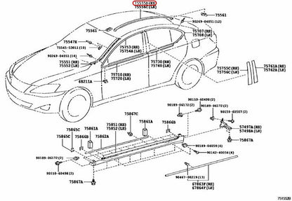 Toyota OEM MOULDING, ROOF DRIP SIDE FINISH, CENTER RH 75555-53050-J3 For Lexus 3