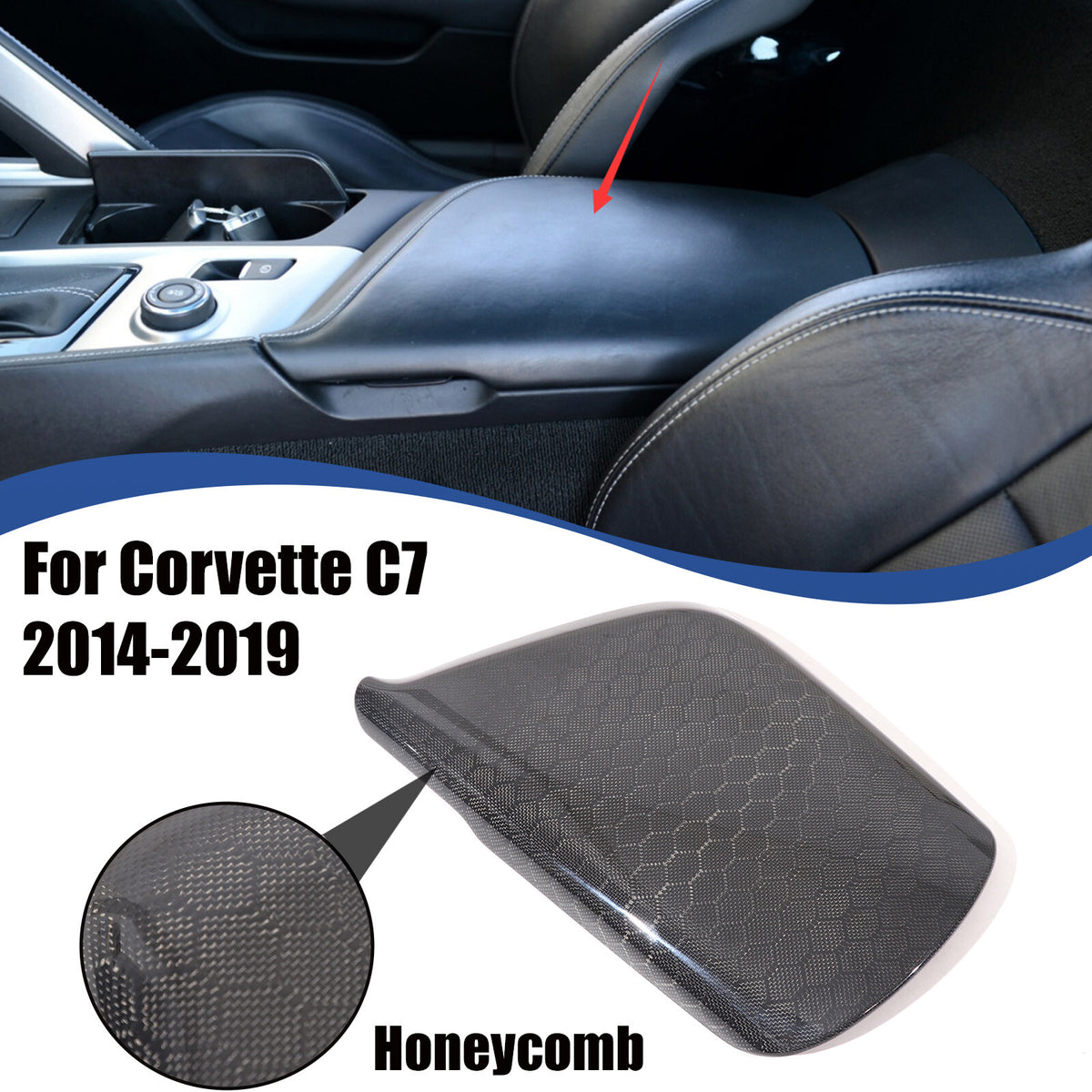 Honeycomb Carbon Fiber Center Console Armrest Box Cover For Corvette C7 2014-19 1