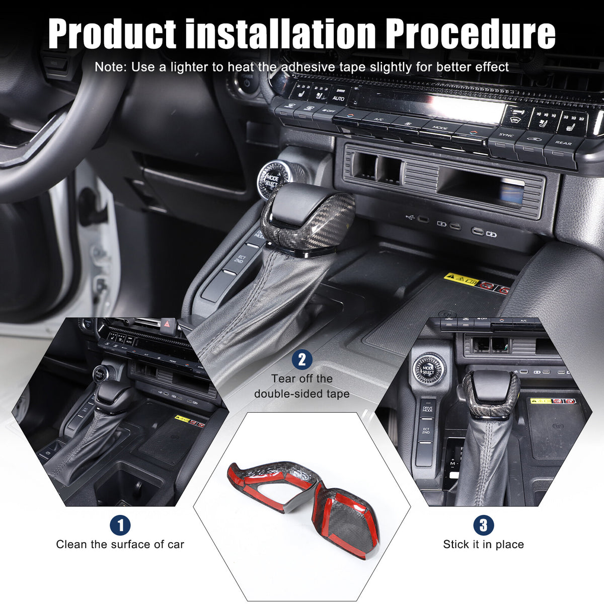 Real Carbon Fiber Center Gear Shift Knob Trim For Toyota Land Cruiser LC250 24+ 16
