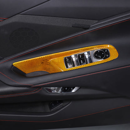 Yellow Carbon Fiber Window Lift Switch Button Trim For Corvette C8 Convertible 1