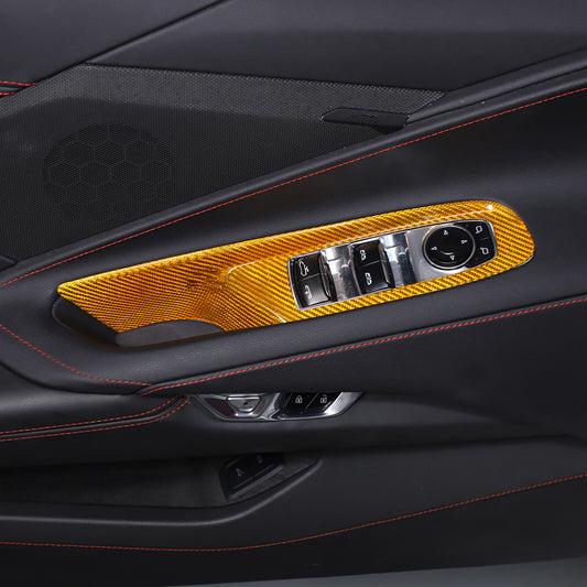 Yellow Carbon Fiber Window Lift Switch Button Trim For Corvette C8 Convertible 1