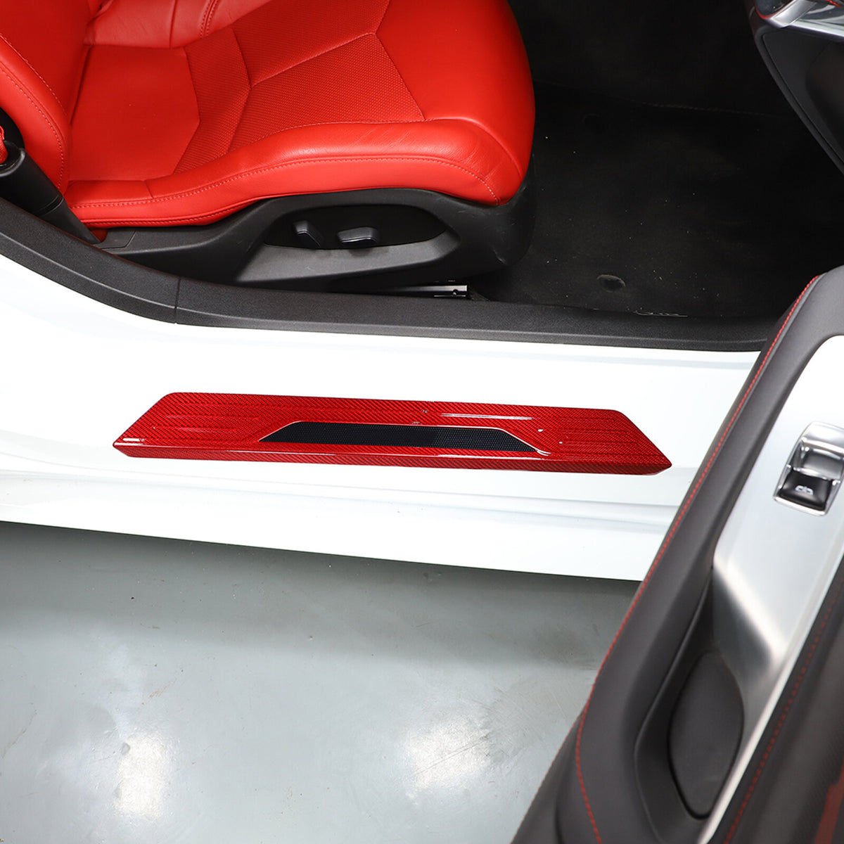 Red Real Carbon Fiber Full Interior Set Decor Trim Kit for Corvette C8 20-25 48