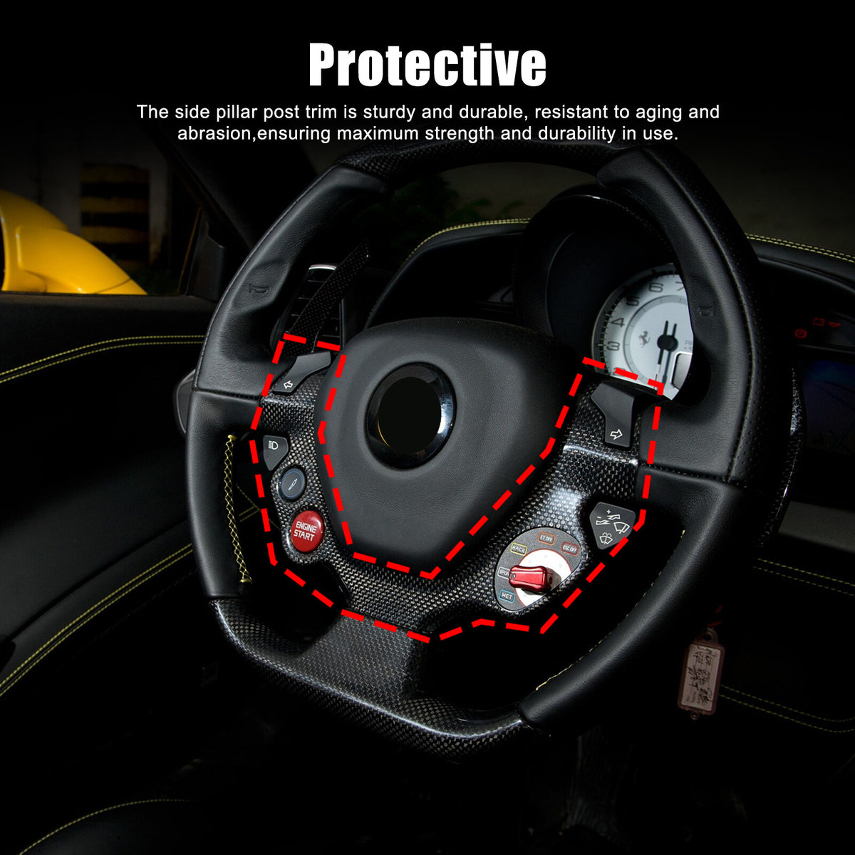 Real Carbon Fiber Steering Wheel Button Frame Trim For Ferrari 458 2011-16 16