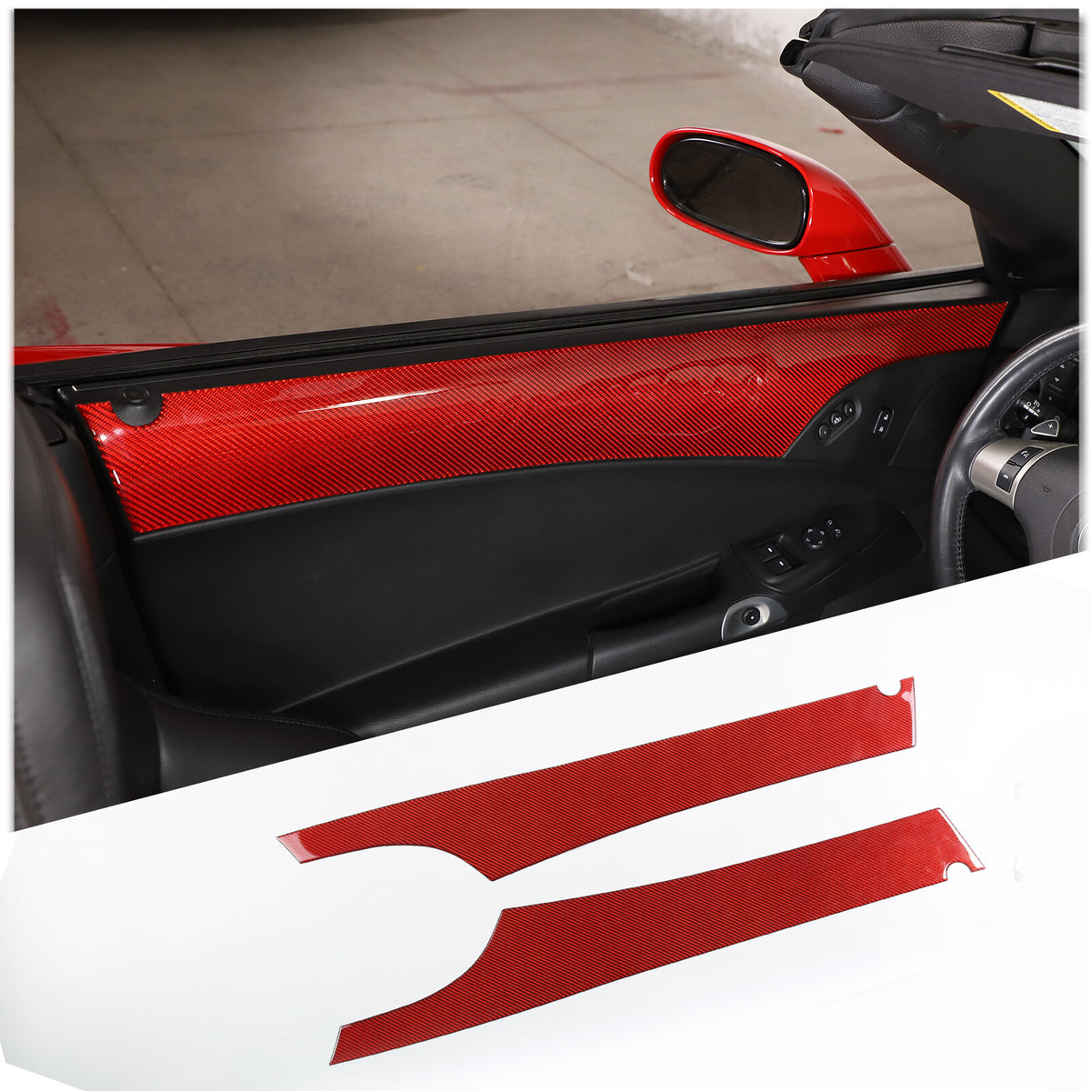 Red Carbon Fiber Interior Door Upper Panel Trim Sticker For Corvette C6 05-13 US 3