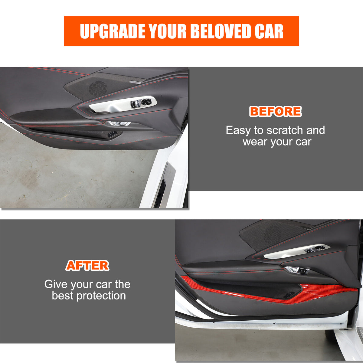 Red Carbon Fiber Interior Door Panel Anti Kick Trim Sticker For Corvette C8 US 7