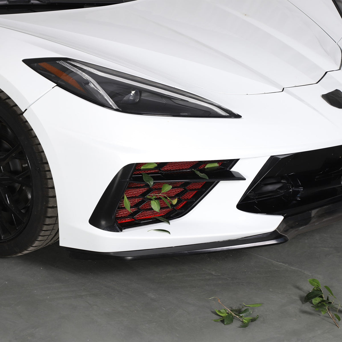 Red Stainless Steel Front Grille Insect Screen Trim For Corvette C8 2020+ 13