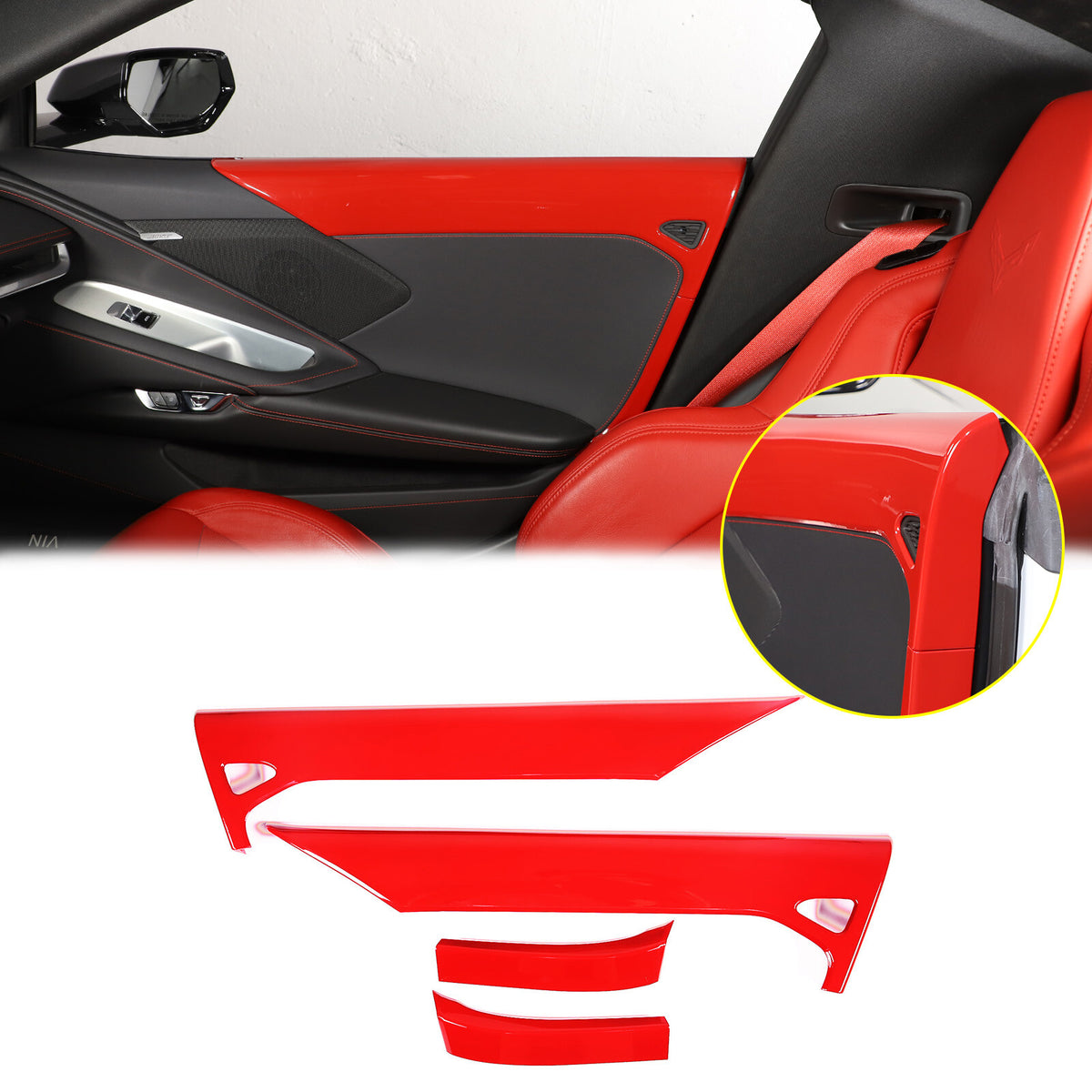ABS Red Inner Interior Door Panel Cover Trim For Corvette C8 Z51 Z06 2020-26 US 3