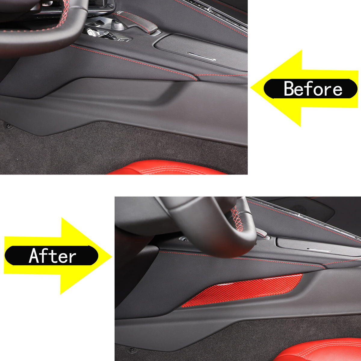 Red Soft Carbon Fiber Interior Decor Trim Kit Cover Set For Corvette C8 20-25 113