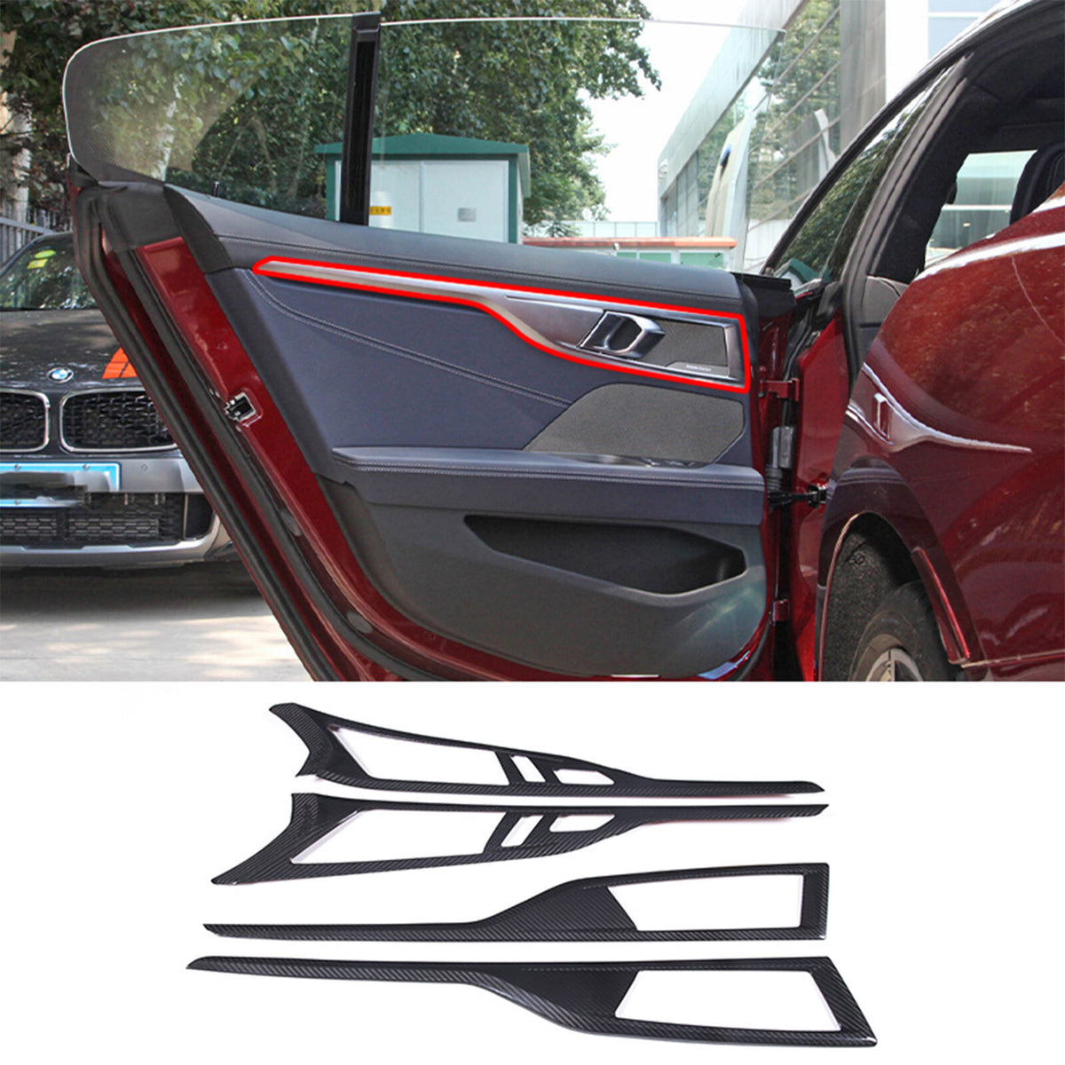 Real Carbon Fiber Door Handle Panel Trim Strip For BMW 8 Series 4-Door 2019-2022 6