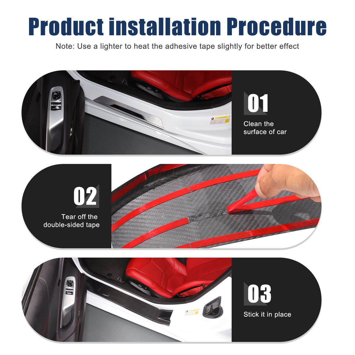 Real Carbon Fiber Full Wrapped Exterior Door Sill Plate Trim For Corvette C8 20+ 5