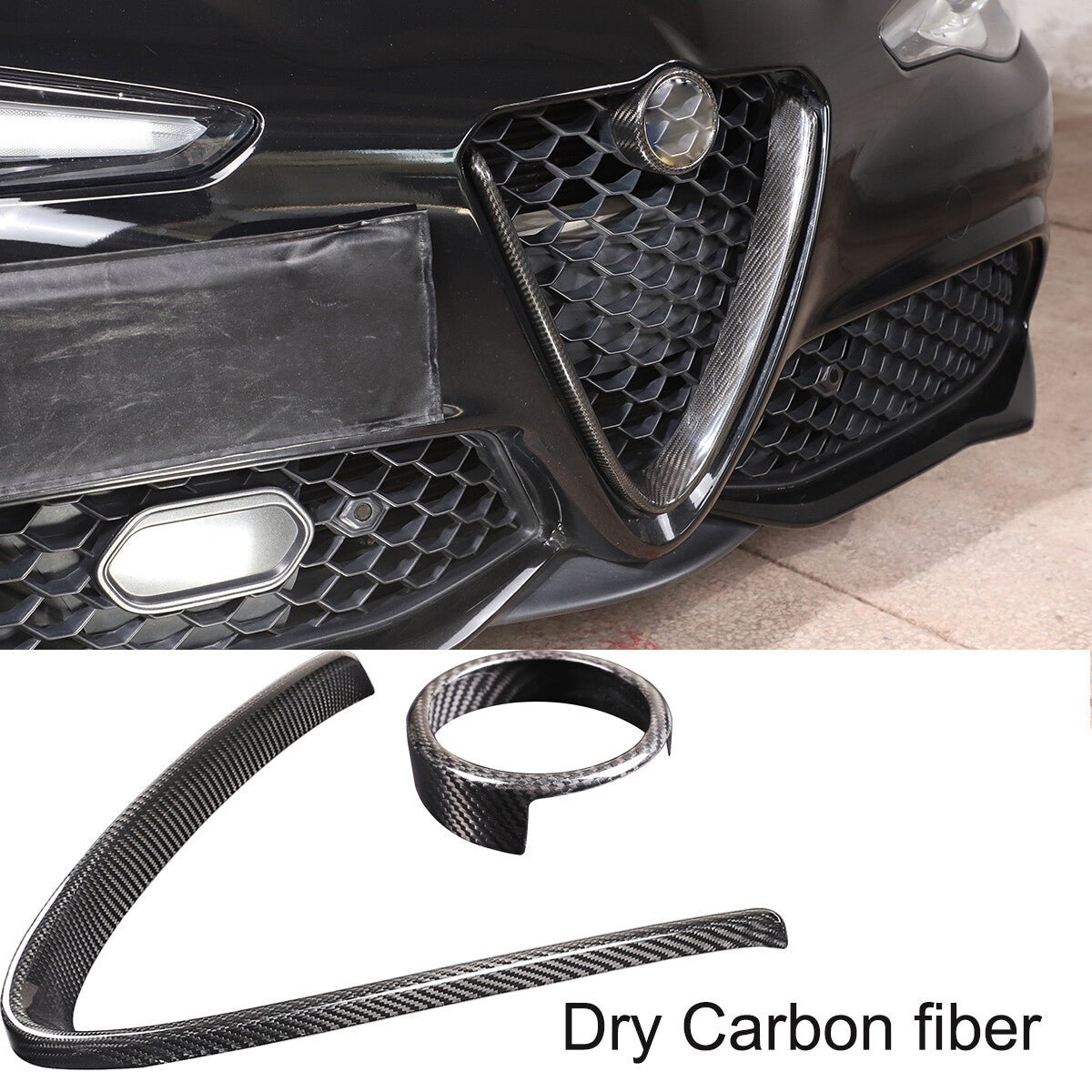 Real Carbon Fiber Front Grille & Emblem Badge Trim For Alfa Romeo Giulia 17+ US 1