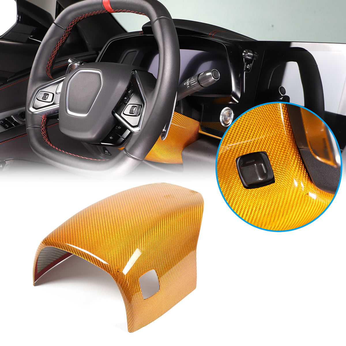 Yellow Carbon fiber Steering Wheel Lower Base Cover For Corvette C8 Z06 20-26 2