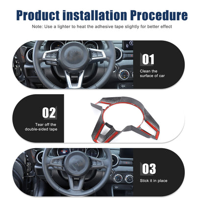 Matte Real Carbon Fiber Steering Wheel Button Trim For Mazda MX-5 Miata 16-25 20
