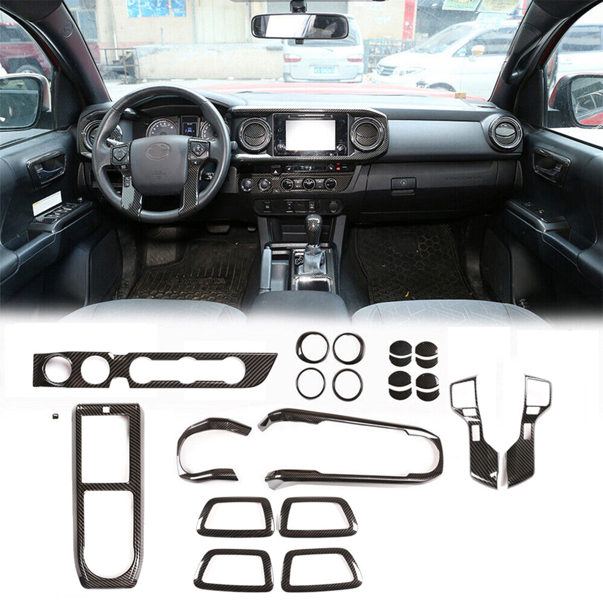 23PCS Carbon Fiber ABS Interior Center Console Trim For Toyota Tacoma 2023 1